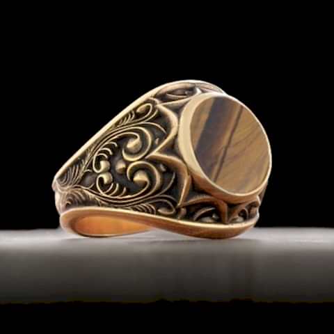 Kaplan Gözü Taşlı Doğal Yüzük, Gümüş Erkek Kaplan Gözü Taşlı Yüzük, Kaplan Gözü Taşlı 925 Ayar Gümüş Yüzük