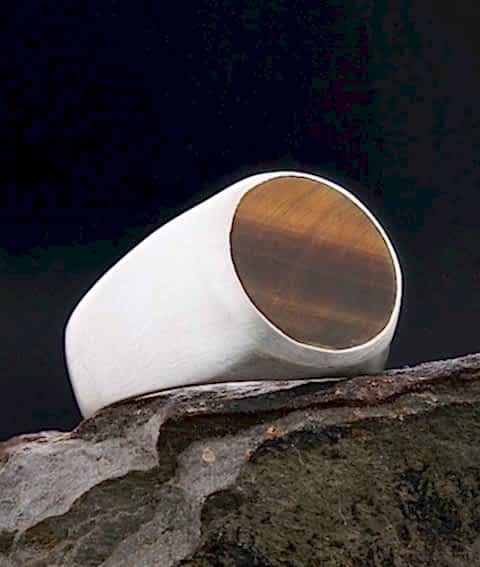 Kaplan Gözü Taşlı Gümüş Yüzük, Özel Tasarım Yuvarlak Kaplan Gözü Taşlı Yüzük, Sade Kaplan Gözü Taşlı Yüzük