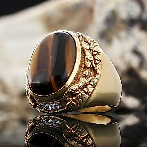 Kaplan Gözü ve Gümüşün Şıklığı ile Özel Tasarım Yüzük, Doğal Taşlı Kaplan Gözü Erkek Gümüş Yüzük