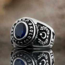 Milli Savunma Bakanlığı Logolu KHO Yüzüğü, Kara Harp Okulu Taşlı Yüzük, Harp Okulu Yüzüğü, KHO Anı Yüzüğü