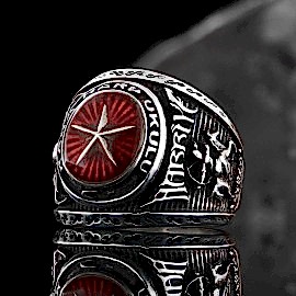 Kara Harp Okulu 2017 Yüzük, KHO Kırmızı Mine Üzerine Yıldız Yüzük, Harbiye Anı Yüzüğü, Askeri Süvari Sembollü Harp Okulu Yüzüğü