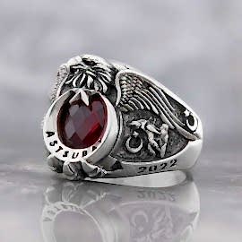 Kartal Başlı 925 Ayar Taşlı Astsubay Yüzüğü