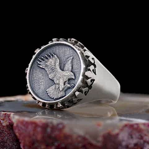 Kartal Yüzük, Kişiye Özel Üretim Kartal Yüzük, 925 Ayar Gümüş Kartal Erkek Yüzük