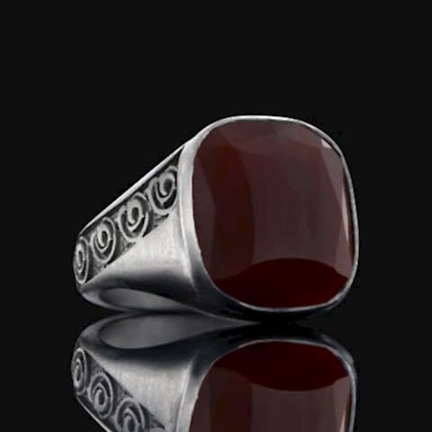 Kırmızı Akik Taşılı Gümüş Erkek Yüzük, El Yapımız Akik Gümüş Yüzük