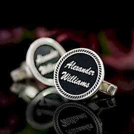 Kişiye Özel El Yapımı İsimli Gümüş Yuvarlak Kol Düğmesi