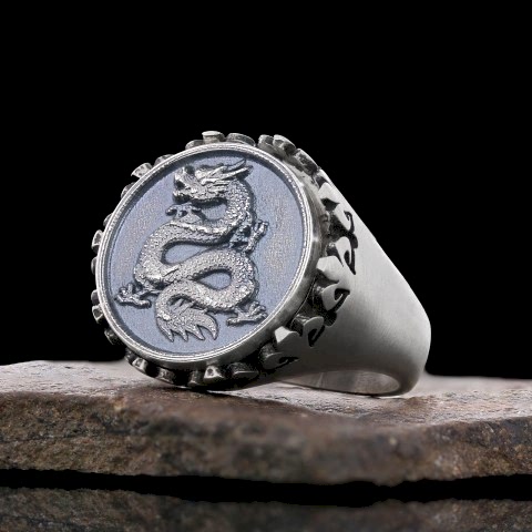 Kişiye Özel Üretim Ejderha Yüzük, 925 Ayar Gümüş Ejderha Yüzük, Ejderha Erkek Yüzük