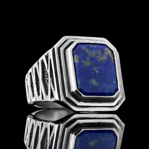 Lapis Gümüş Yüzük, Özel Tasarım El Yapımı Motifli Lapis Gümüş Yüzük