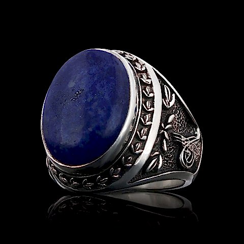 Lapis Taşlı Osmanlı Tuğralı Devlet Armalı Gümüş Erkek Yüzük