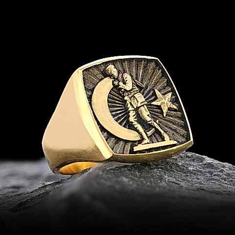 M. Kemal Atatürk-Ay Yıldız 925 Ayar Gümüş Kare Yüzük