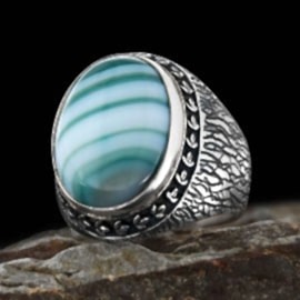 Mavi Agat Taşlı Erkek Gümüş Yüzük