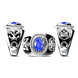 Mavi Taşlı Gümüş Deniz Harp Okulu Yüzüğü