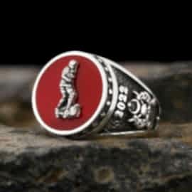 Kırmızı Mineli Kara Harp Okulu Yüzüğü, Kara Harp Okulu Yüzük, KHO Yüzük, Harp Okulu 2022 Mezuniyet Yüzüğü, Harbiye 2022 Anı Yüzüğü