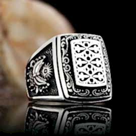 Motifli Osmanlı Devlet Armalı Yüzük