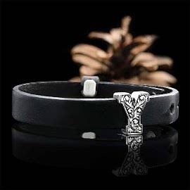 Motifli Y Harfi Deri Bileklik