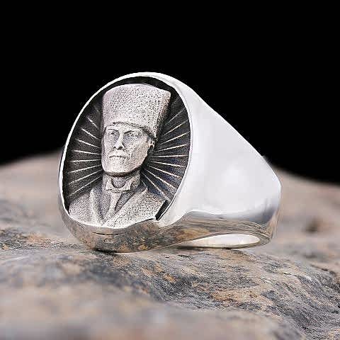 Mustafa Kemal Atatürk Portreli 925 Ayar Gümüş Yüzük
