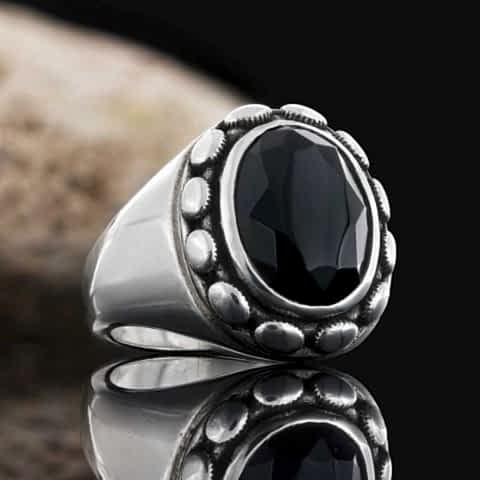 Oniks Taşıyla Tasarlanmış Gümüş Yüzük, Oniks Doğal Taşlı Erkek Yüzük, Siyah Akik Yüzük