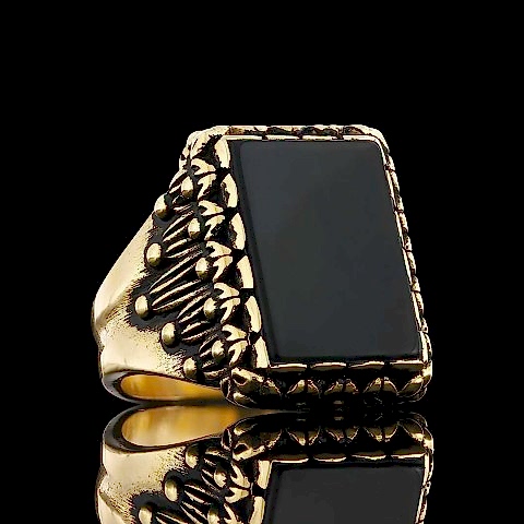 Oniks Taşlı 925 Ayar Gümüş Erkek Yüzük, Oniks Özel Tasarım Yüzük, Siyah Akik Yüzük