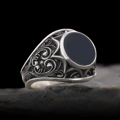 Oniks Taşlı 925 Ayar Gümüş Yüzük, Oniks Yüzük, Gümüş Erkek Oniks Yüzük