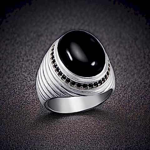 Oniks Taşlı Erkek Gümüş Yüzük, Siyah Akik Yüzük