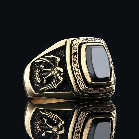 Oniks Taşlı Özel Tasarım Kartal Sembollü Gümüş Yüzük