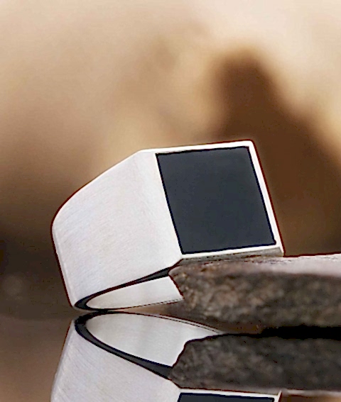 Oniks Taşlı Yüzük, Doğal Oniks Taşlı Gümüş Yüzük, Özel Tasarım Kare Oniks Taşlı Yüzük