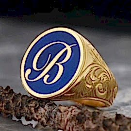 Oval Mavi Mineli Monogram B Harf Yüzük