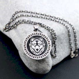 Kurt Özel Tasarım 925 Ayar Gümüş Çift Taraflı Kurt ve Süleyman Mühürlü Kolye