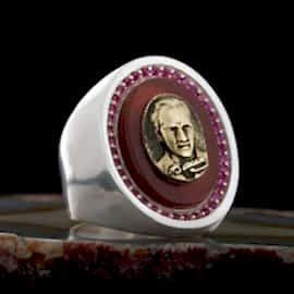 Özel Tasarım Atatürk Silüetli Taşlı Gümüş Yüzük