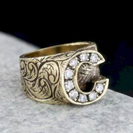 Özel Tasarım El Yapımı Monogram C Harfili Yüzük