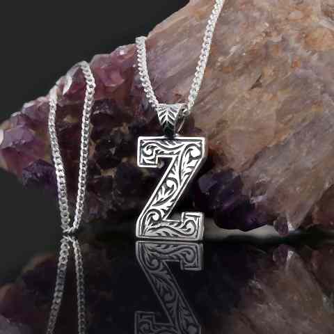 Özel Tasarım El Yapımı Üç Boyutlu Z Harfli Unisex Gümüş ve Gold Kaplama Kolye