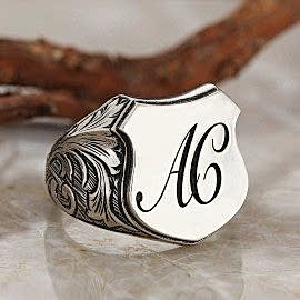 Özel Tasarım Gümüş Motifli A-C Harfli Monogram Yüzük