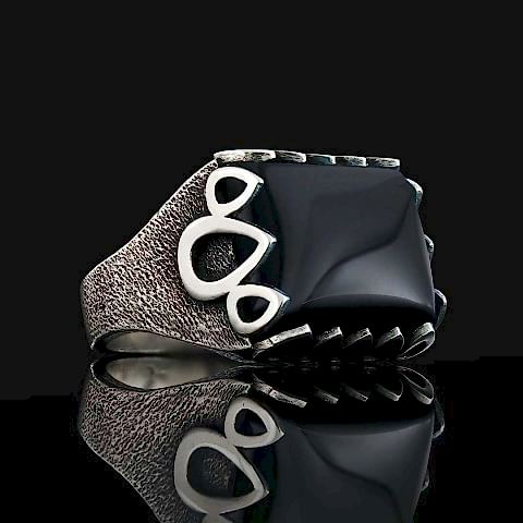 Özel Tasarım Oniks Taşlı Yüzük, Erkek Oniks Taşlı Gümüş Yüzük, Siyah Akik Yüzük