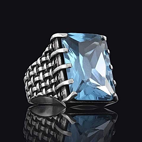 Özel Üretim Akuamarin Taşlı  Gümüş Erkek Yüzük, Akuamarin Taşlı Yüzük