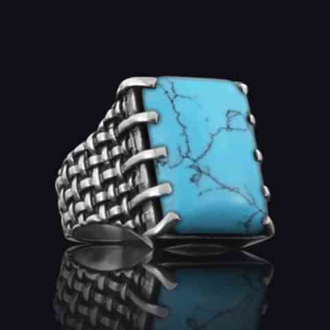 Özel Üretim Firuze Taşlı Gümüş Erkek Yüzük, Firuze Gümüş Yüzük