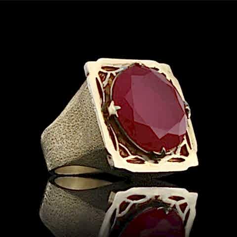 Ruby Taşlı Gümüş Yüzük