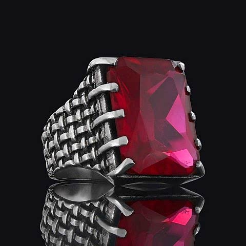 Ruby Taşlı Özel Tasarım Gümüş Erkek Yüzük, Ruby Taşlı Yüzük