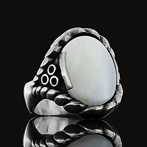 Sedef Gümüş Yüzük, Doğal Büyük Taşlı El Yapımı Gümüş Sedef Yüzük