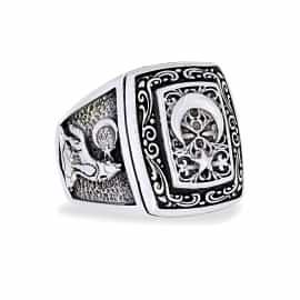 Selçuklu Kartalı Uluyan Kurt Ay Yıldız Yüzük