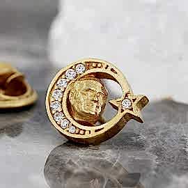 Taşlı Ay Yıldız İçinde Atatürk Portre Rozet