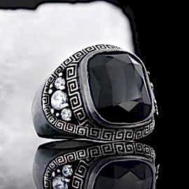 Oniks Taşlı Özel Tasarım 925 Ayar Gümüş Erkek Yüzük, Siyah Akik Yüzük