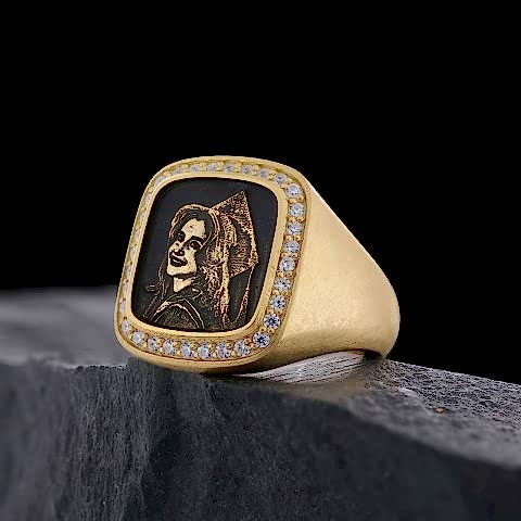 Taşlı Özel Tasarım Fotoğraflı Mezuniyet Yüzüğü