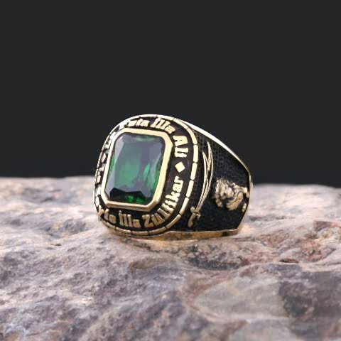 Taşlı Özel Tasarım Hz. Ali Gümüş Yüzük