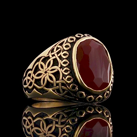 Taşlı Yanları Desenli Gümüş Erkek Yüzük