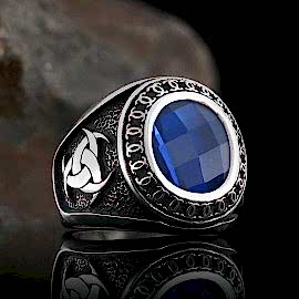 Teşkilat-ı Mahsusa ve Türkiye Haritası İşlemeli Taşlı Oval Yüzük