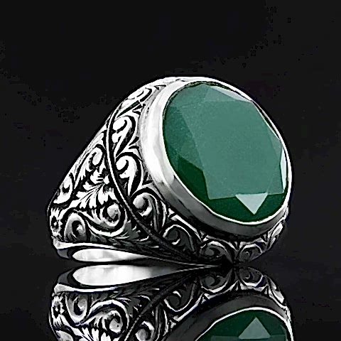 Tourmaline Taşlı Yüzük, Kişiye Özel Taşlı Kalem İşlemeli Tourmaline Taşlı Gümüş Yüzük