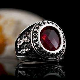 Taş Etrafı Motifli Oval Türkiye Haritalı ve Atatürk İzindeyiz Yazılı Yüzük