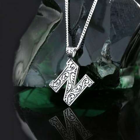 Üç Boyutlu Kişiye Özel İsminin Baş Harfi N Gümüş ve Gold Kaplama Kolye