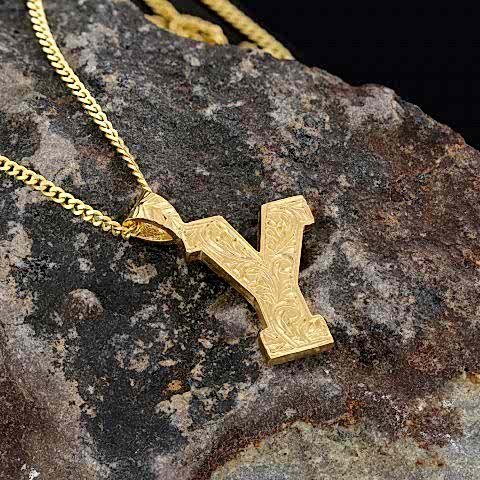 Üç Boyutlu Y Harfli Unisex Özel Tasarım El Yapımı Gümüş ve Gold Kaplama Kolye