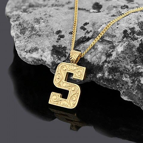 Unisex Üç Boyutlu Özel Üretim Gümüş ve Gold Kaplama S Harfli Hediye Kolye