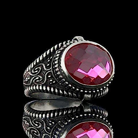 Yakut Taşlı Özel Üretim Gümüş Yüzük, 925 ayar Gümüş Yakut Taşlı Yüzük